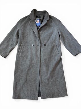 Women's Charcoal Gray Wool-Blend Long Trench Coat